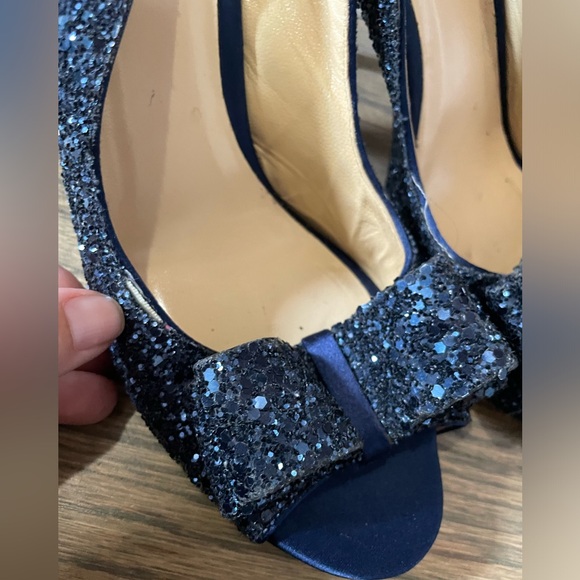 Kate Spade"Charm" Blue Glitter‎ Slingback Bow Peep Toe Pumps Heels Size 6.5 - Picture 3 of 9
